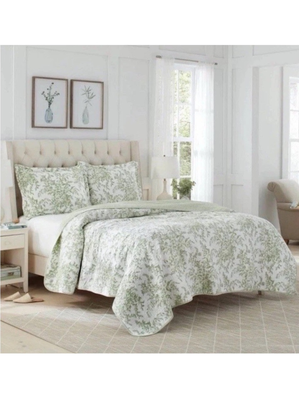 Laura Ashley ~ FULL/QUEEN Bedford Quilt Set ~ Green ~ Reversible All-Season - Picture 2 of 7